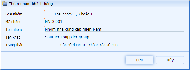 Danh mục phân nhóm nhà cung cấp